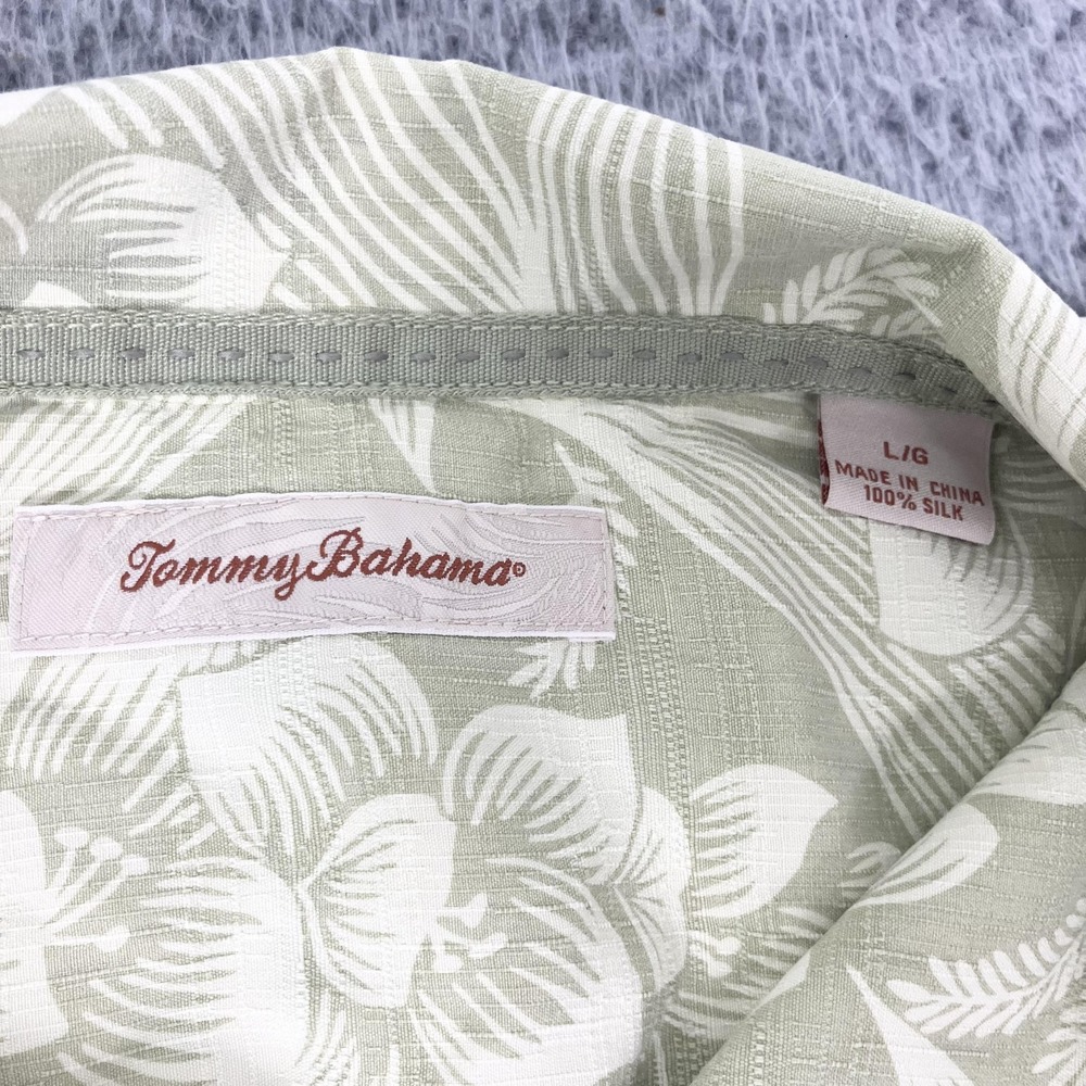 Tommy Bahama Shirt Mens Large Green Silk Hawaiian Floral Short Sleeve Camp - Picture 2 of 5
